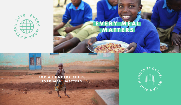 Every Meal Matters Campaign branding showing thin linework of hands in prayer.